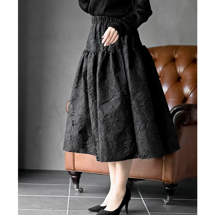 ブラック | フラワージャガードフレアースカート | rps