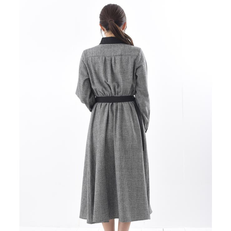 シャツワンピース グレー系 半袖 ベルト付き ベルト付きクレリックシャツワンピース[品番：RPSW0000720]｜rps