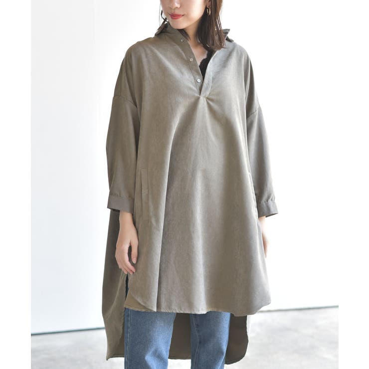 グレー | ピーチ起毛ドルマンシャツワンピース | rps