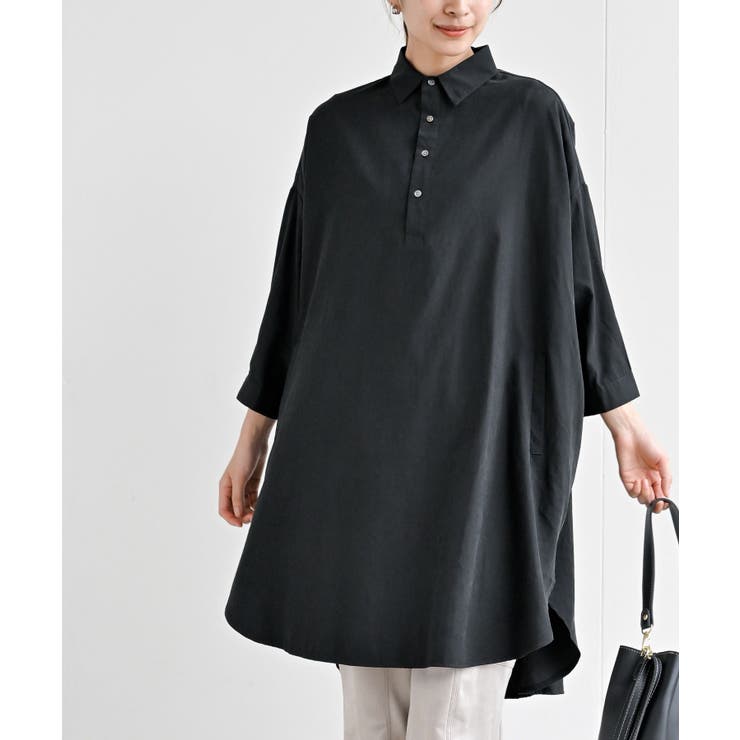 ブラック | ピーチ起毛ドルマンシャツワンピース | rps