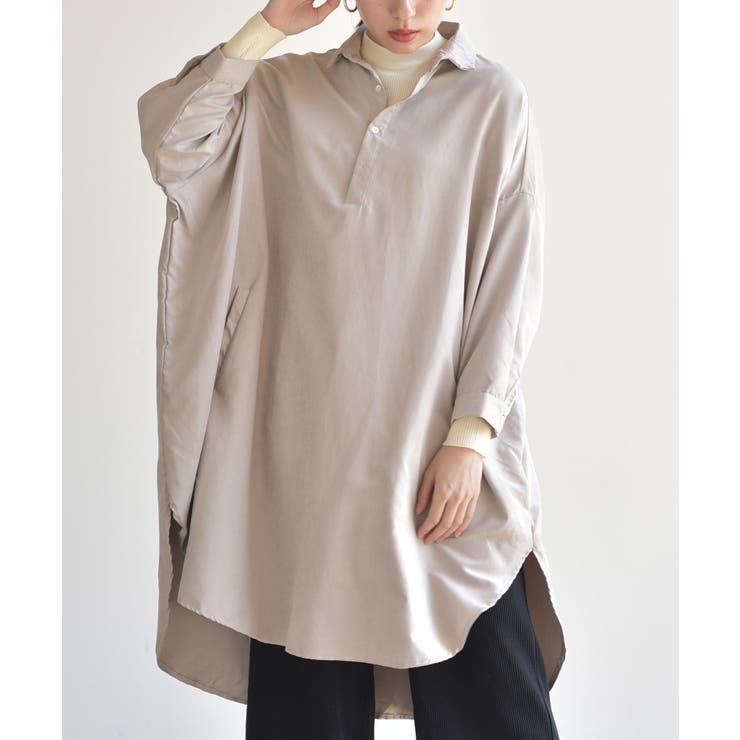 Lベージュ | ピーチ起毛ドルマンシャツワンピース | rps