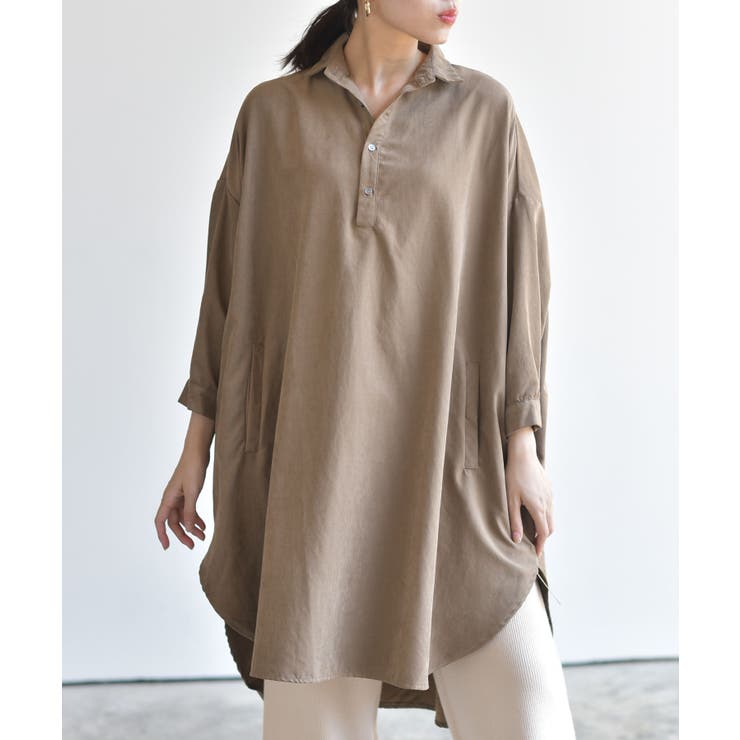 Dベージュ | ピーチ起毛ドルマンシャツワンピース | rps