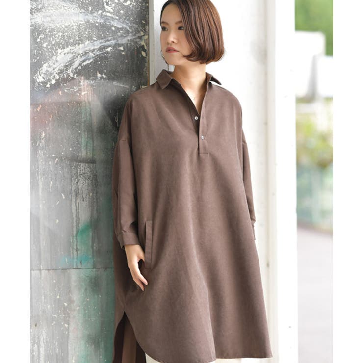 ブラウン | ピーチ起毛ドルマンシャツワンピース | rps