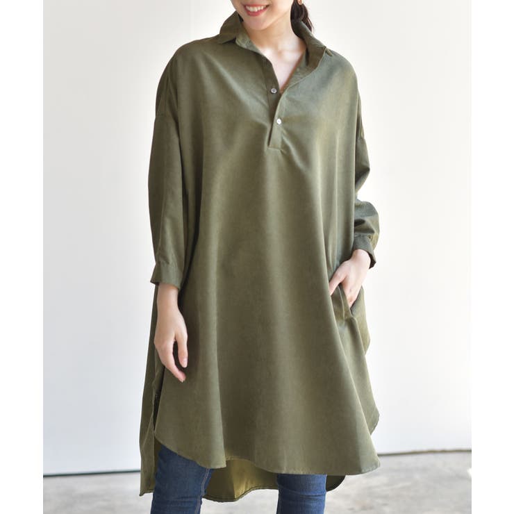 カーキ | ピーチ起毛ドルマンシャツワンピース | rps