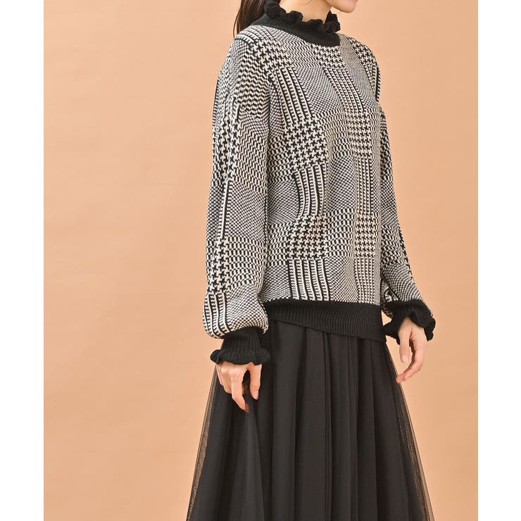 トーガプルラ【美品】アンゴラ混 グレンチェック ハイネックプルオーバーニット モヘアライクチェック柄ニットプルオーバー - ベルーナ【公式】