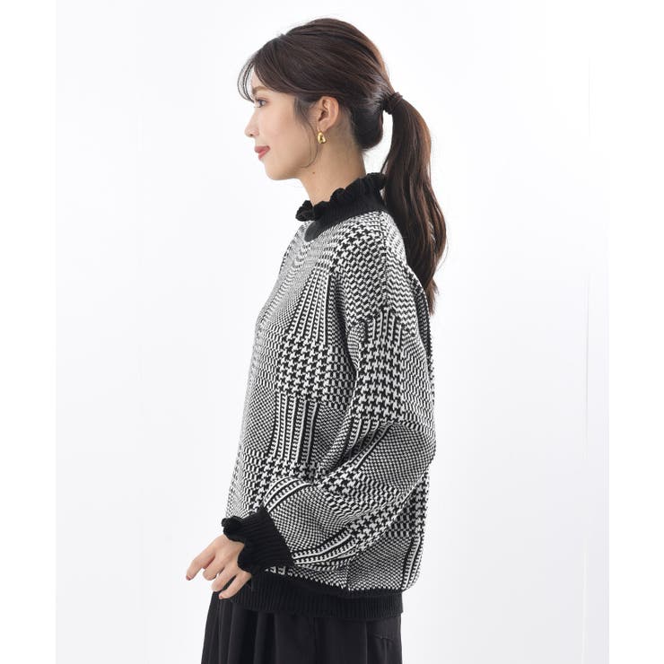 トーガプルラ【美品】アンゴラ混 グレンチェック ハイネックプルオーバーニット グレンチェックプチハイネックニットプルオーバー[品番：RPSW0000721