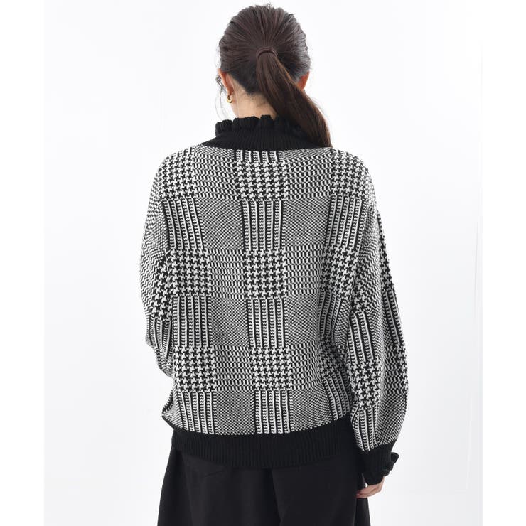 トーガプルラ【美品】アンゴラ混 グレンチェック ハイネックプルオーバーニット グレンチェックプチハイネックニットプルオーバー[品番：RPSW0000721