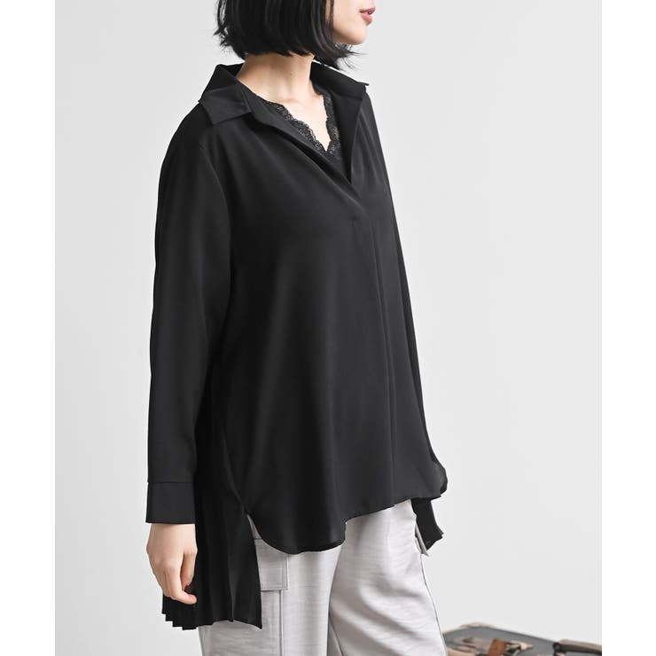 ブラック | ＢＡＣＫプリーツスキッパーブラウス | rps