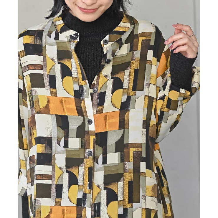 アソートプリントバンドカラーチュニックブラウス | rps | 詳細画像25 