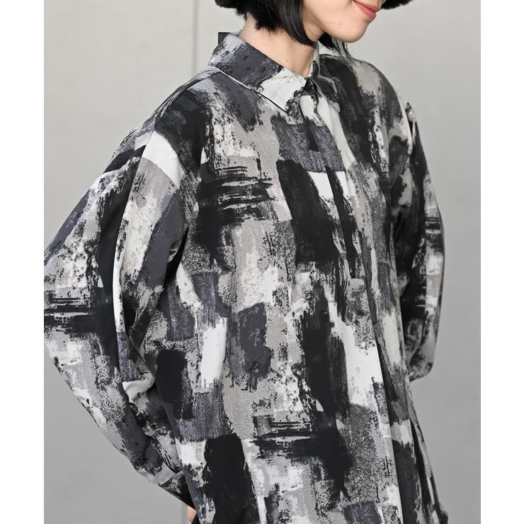 ブラック | アソートプリントタックブラウス | rps