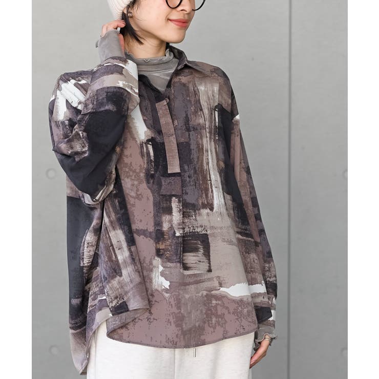 ブラウン | アソートプリントタックブラウス | rps