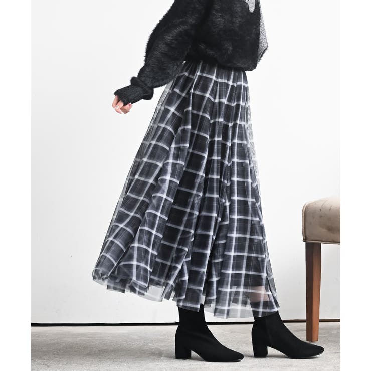 チェックチュールたっぷりフレアースカート | rps | 詳細画像3 