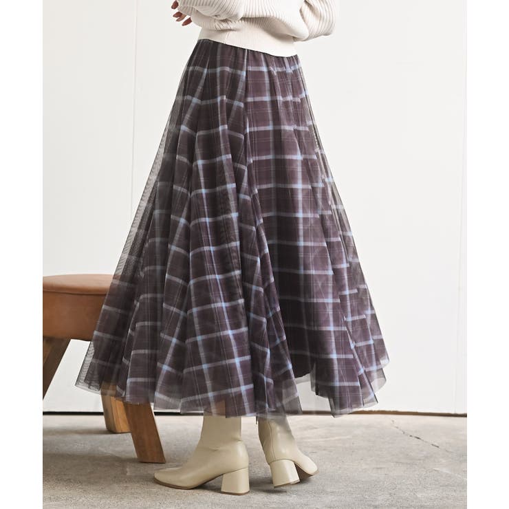 ブラウン | チェックチュールたっぷりフレアースカート | rps