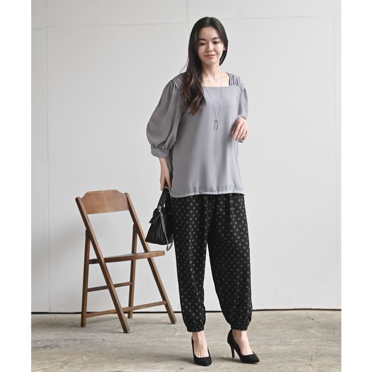 スクエアーネックギャザー５分袖ブラウス | rps | 詳細画像10 