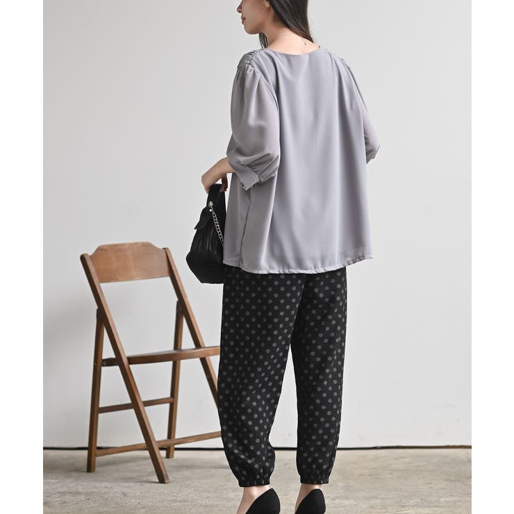 スクエアーネックギャザー５分袖ブラウス | rps | 詳細画像12 