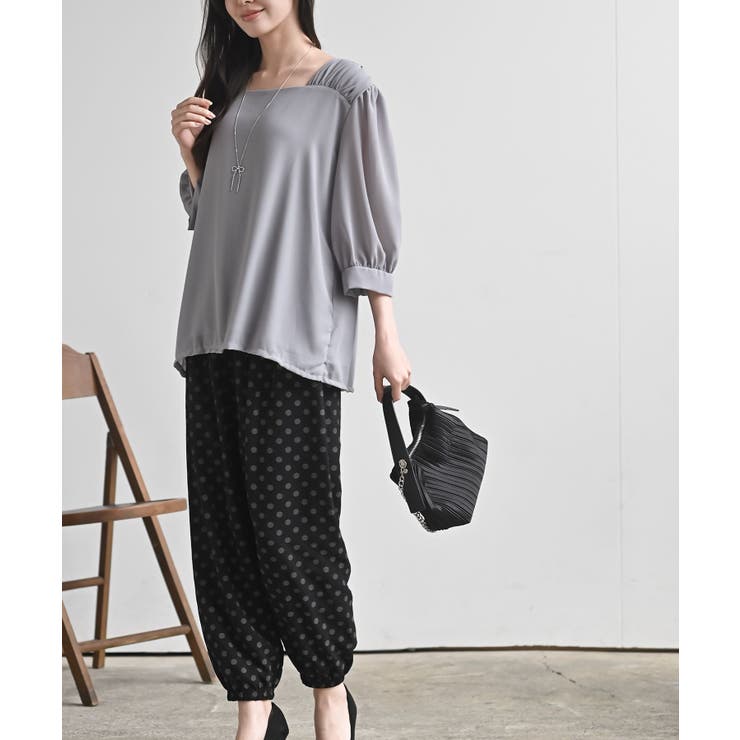 スクエアーネックギャザー５分袖ブラウス | rps | 詳細画像13 