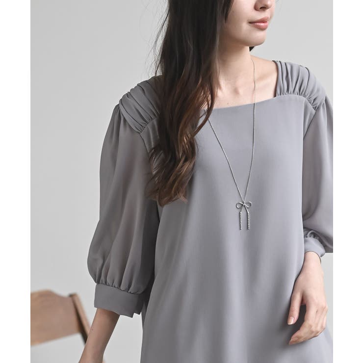 スクエアーネックギャザー５分袖ブラウス | rps | 詳細画像14 