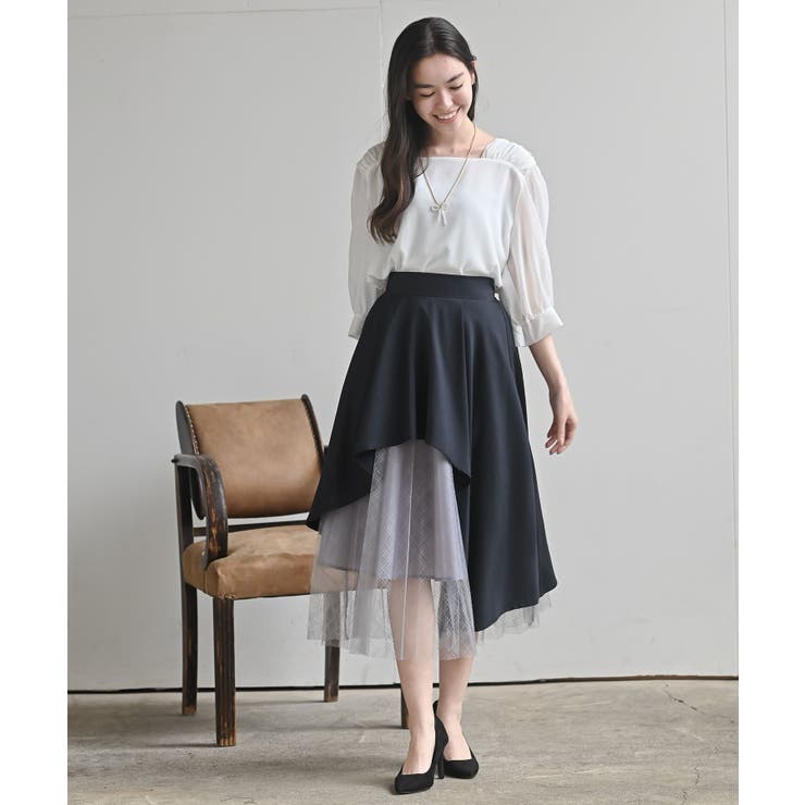 スクエアーネックギャザー５分袖ブラウス | rps | 詳細画像2 