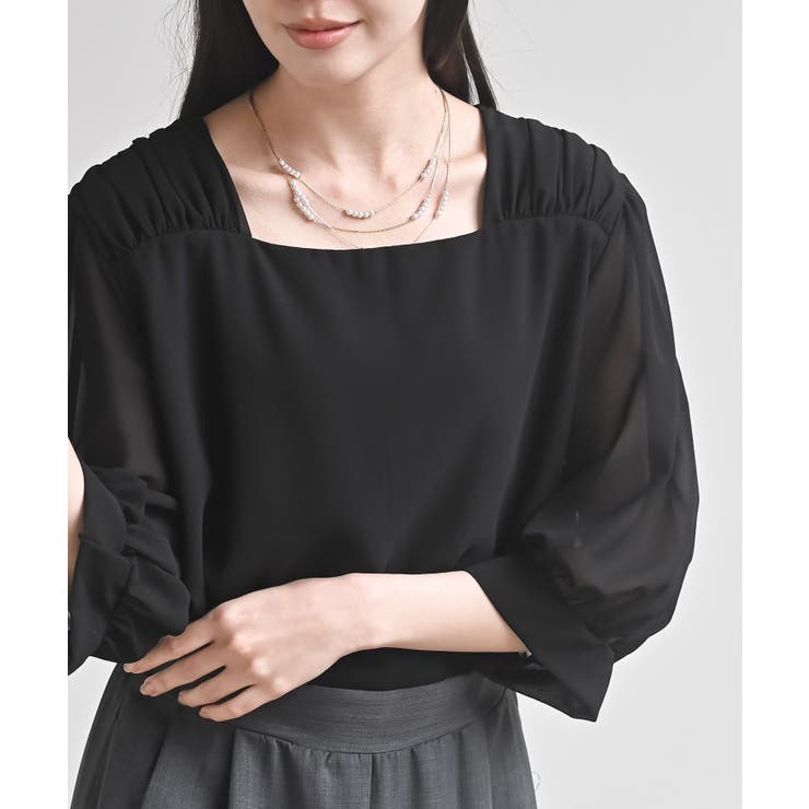 スクエアーネックギャザー５分袖ブラウス | rps | 詳細画像21 