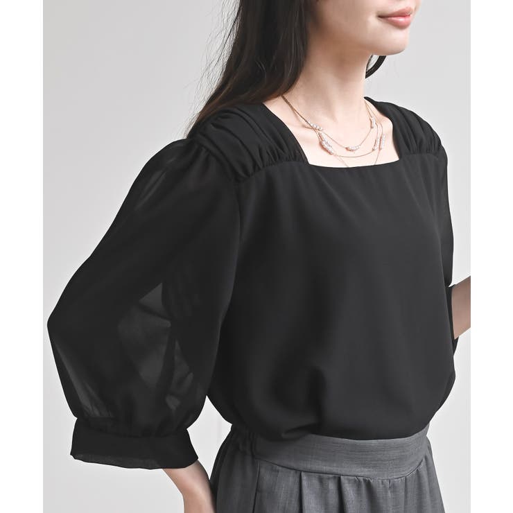 スクエアーネックギャザー５分袖ブラウス | rps | 詳細画像22 