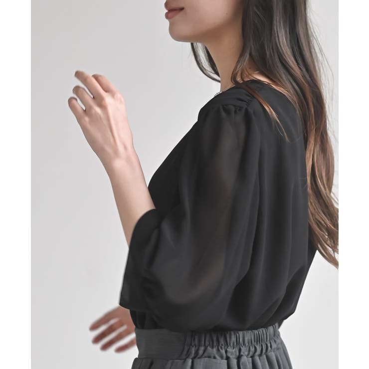 スクエアーネックギャザー５分袖ブラウス | rps | 詳細画像24 