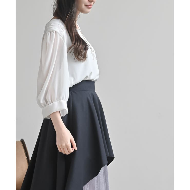 スクエアーネックギャザー５分袖ブラウス | rps | 詳細画像3 