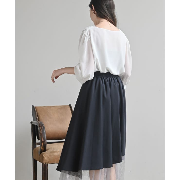 スクエアーネックギャザー５分袖ブラウス | rps | 詳細画像4 