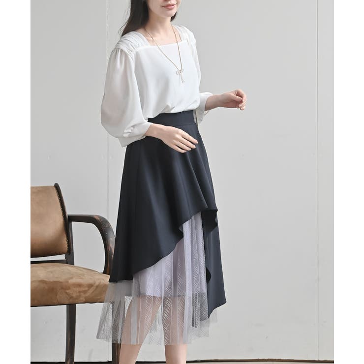 スクエアーネックギャザー５分袖ブラウス | rps | 詳細画像5 