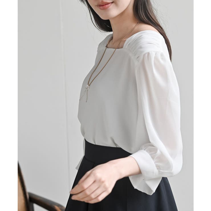 スクエアーネックギャザー５分袖ブラウス | rps | 詳細画像7 