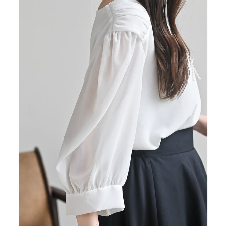 スクエアーネックギャザー５分袖ブラウス | rps | 詳細画像9 