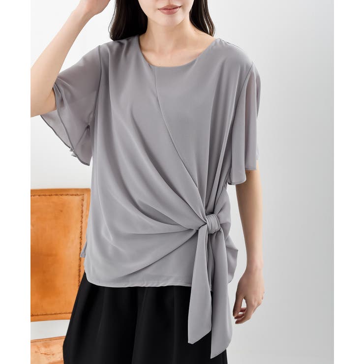 グレー | 前結びリボンフレアー袖ブラウス | rps