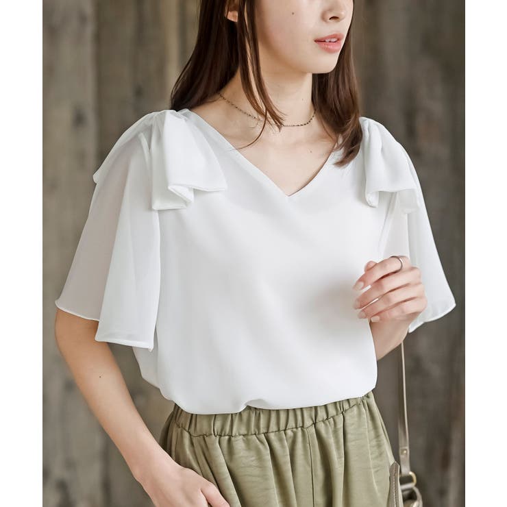 オフホワイト | 肩リボンフレアー袖ブラウス | rps
