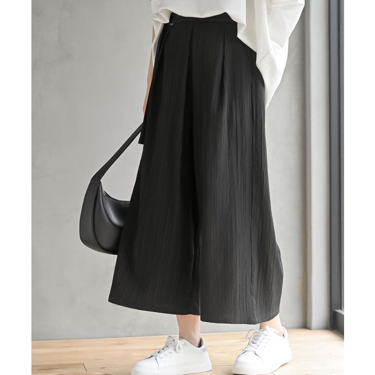 麻調ストライプフリンジベルト付ワイドパンツ[品番：RPSW0003578