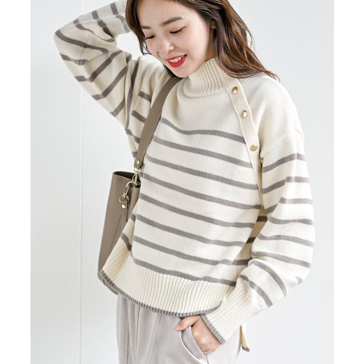グレージュ | ボーダーニットプルオーバー | rps