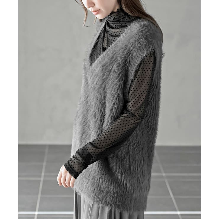 ロワン Vネックベスト レディース F グレー【中古】【新入荷】● フェザーニットVネックベスト[gn186] | レディースファッション通販の