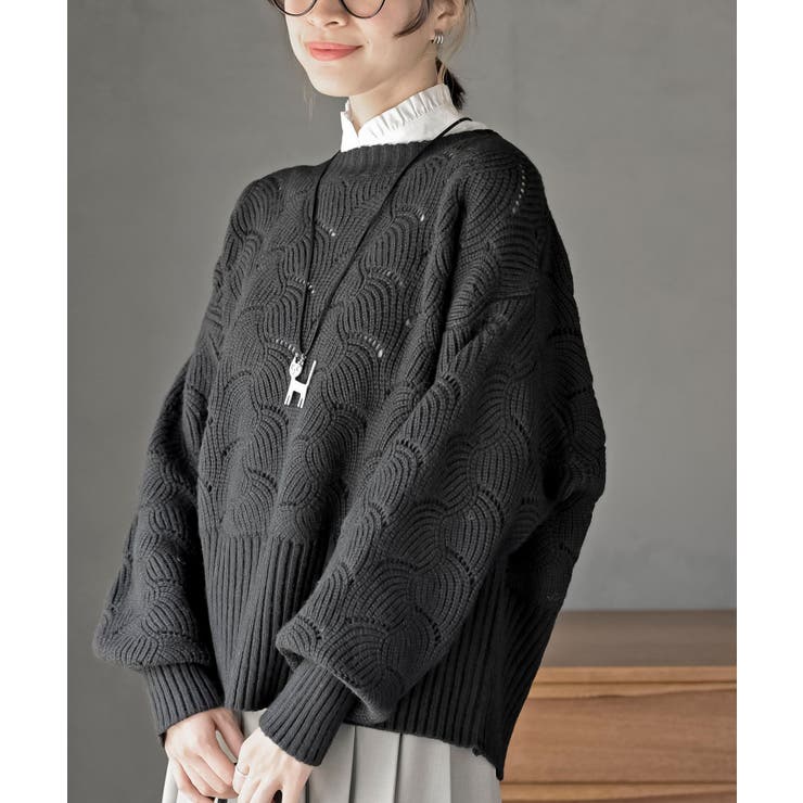 ブラック | ウェーブ編みニットプルオーバー | rps
