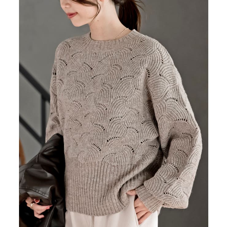 グレージュ | ウェーブ編みニットプルオーバー | rps