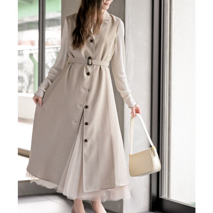 ベージュ | オープンカラージレワンピース | rps