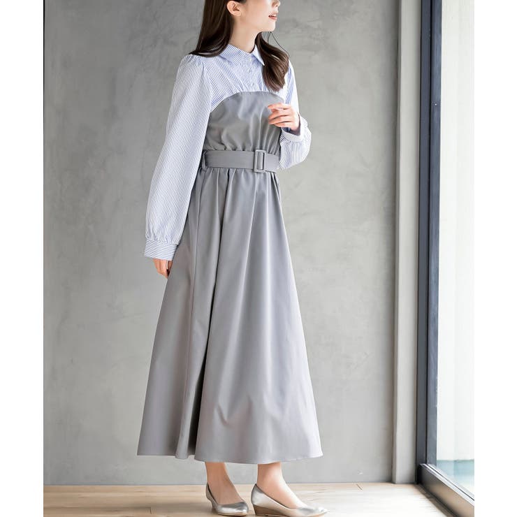 無地×ストライプシャツドッキングワンピース | rps | 詳細画像1 