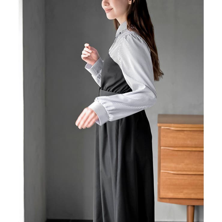 無地×ストライプシャツドッキングワンピース | rps | 詳細画像15 