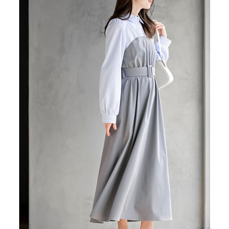無地×ストライプシャツドッキングワンピース | rps | 詳細画像3 