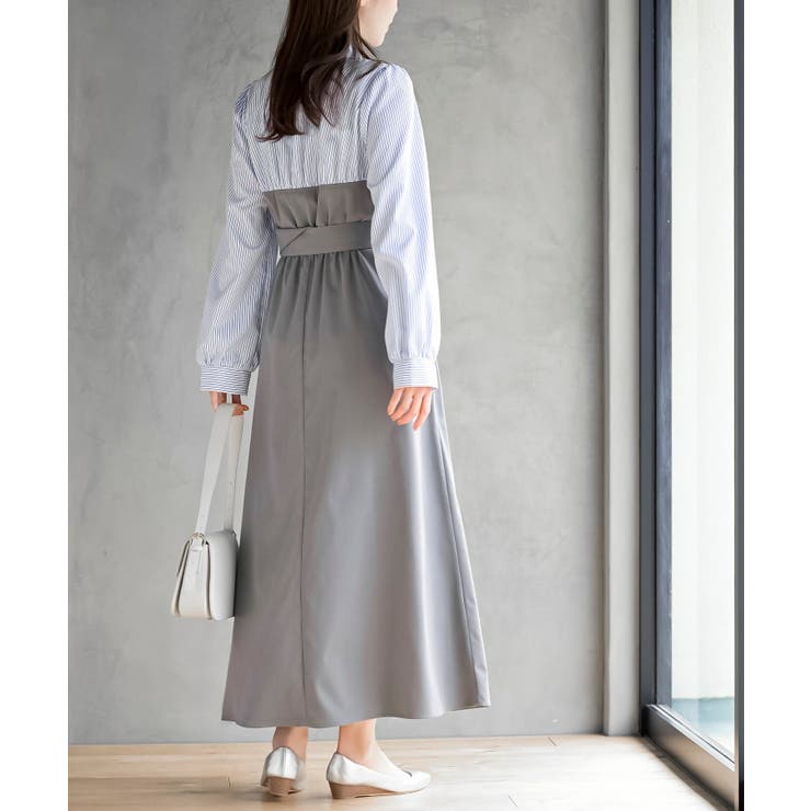 無地×ストライプシャツドッキングワンピース | rps | 詳細画像4 