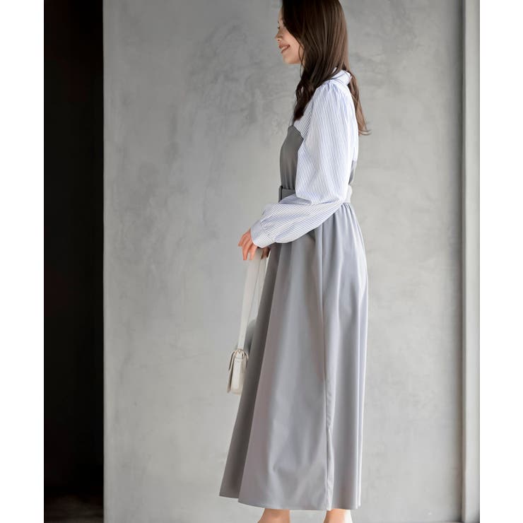 無地×ストライプシャツドッキングワンピース | rps | 詳細画像5 