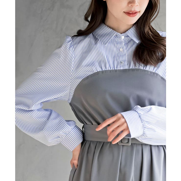 無地×ストライプシャツドッキングワンピース | rps | 詳細画像6 