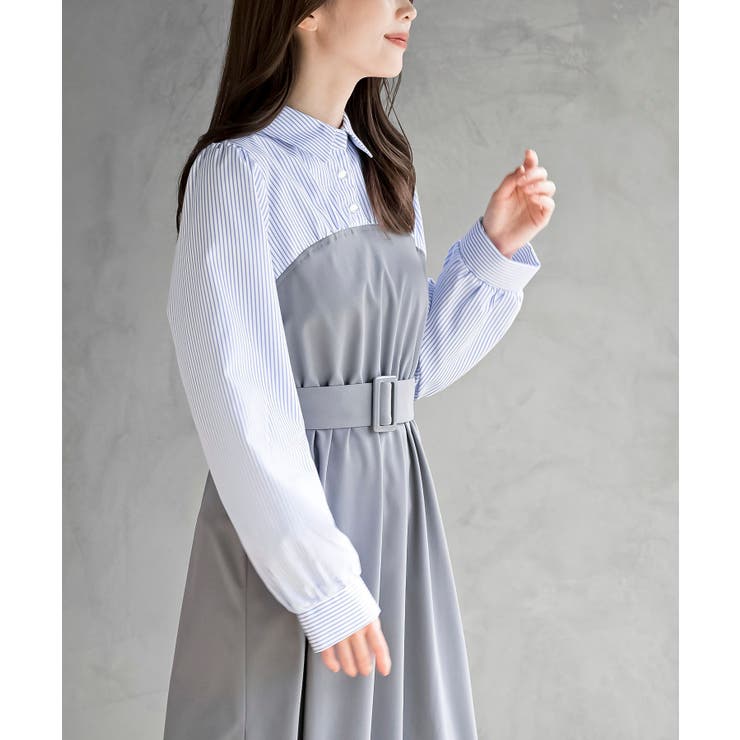 無地×ストライプシャツドッキングワンピース | rps | 詳細画像7 