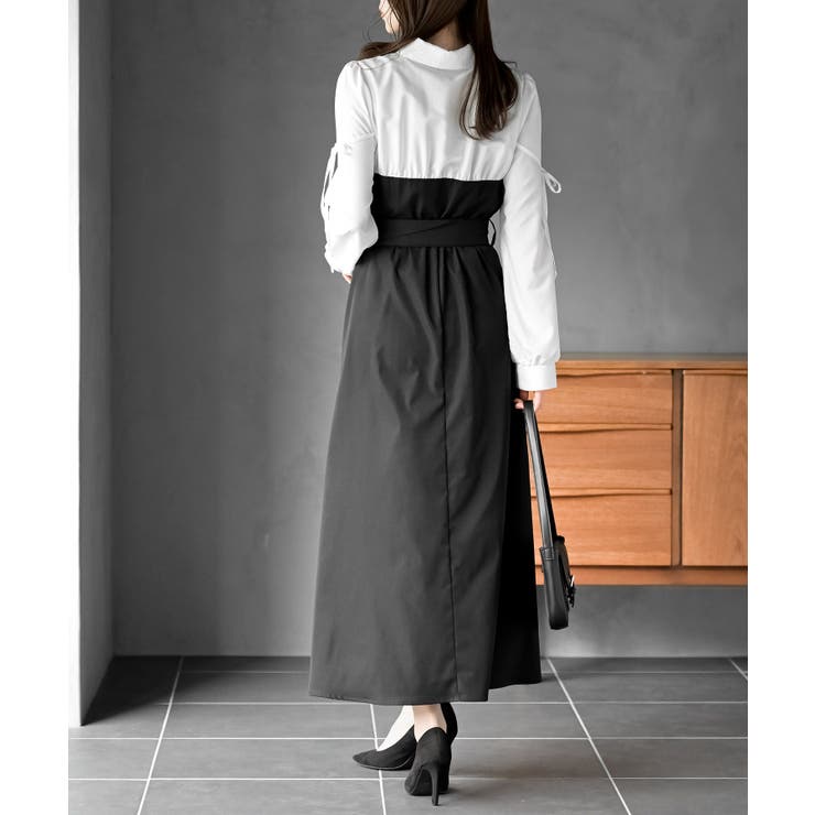 異素材切替リボン袖ドッキングワンピース | rps | 詳細画像12 