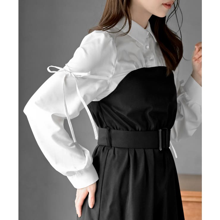 異素材切替リボン袖ドッキングワンピース | rps | 詳細画像14 