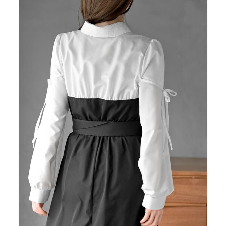 異素材切替リボン袖ドッキングワンピース | rps | 詳細画像15 