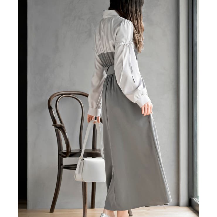 異素材切替リボン袖ドッキングワンピース | rps | 詳細画像3 