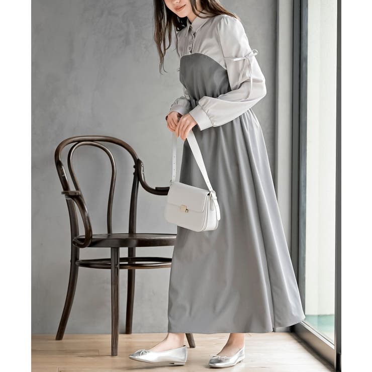 異素材切替リボン袖ドッキングワンピース | rps | 詳細画像5 